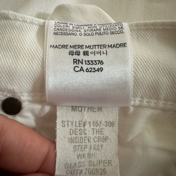 Mother Insider Crop Step Fray White Jeans Glass Slipper 26 Mid Rise Minimalist - Picture 13 of 15